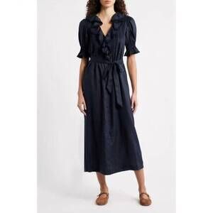 NEW DÔEN harriette tie-waist a-line midi-dress in night sky